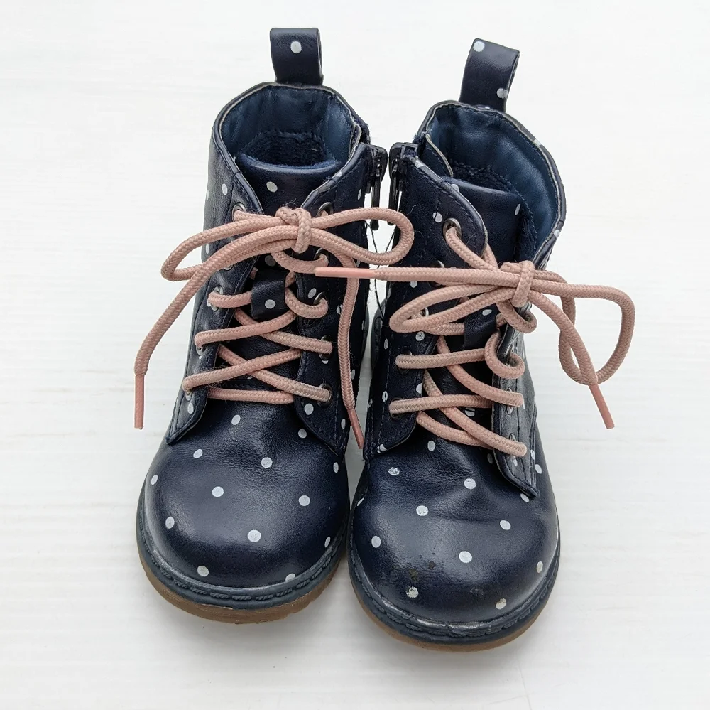 OLD NAVY toddler navy polkadot lace-up combat boots
